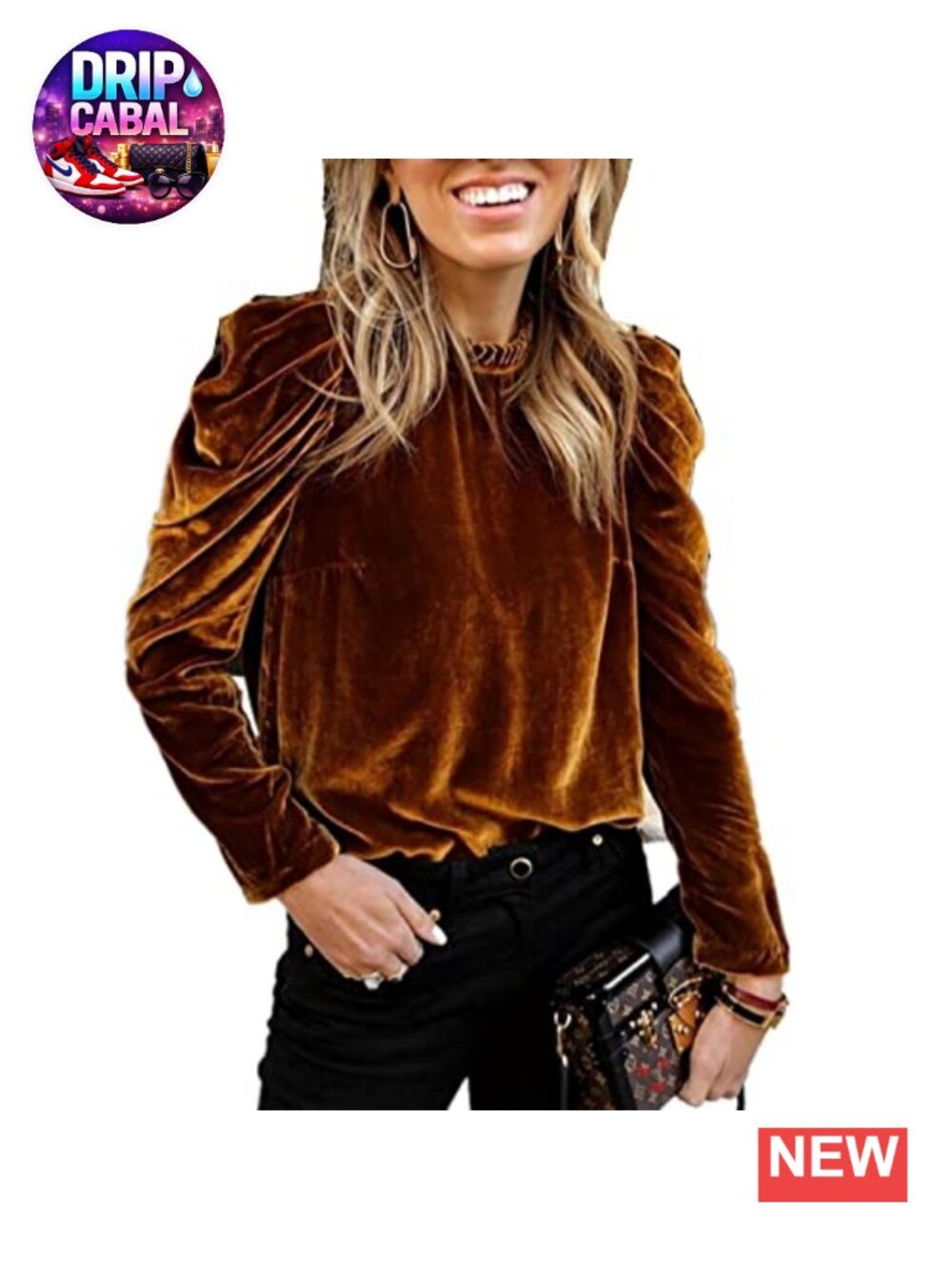 Women's Velvet Mock Neck Puff Sleeve Blouse Frilled Work Office Top